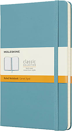 Moleskine Classic Hard Cover Notebook, 5" x 8-1/4", Ruled, 240 Pages, Reef Blue