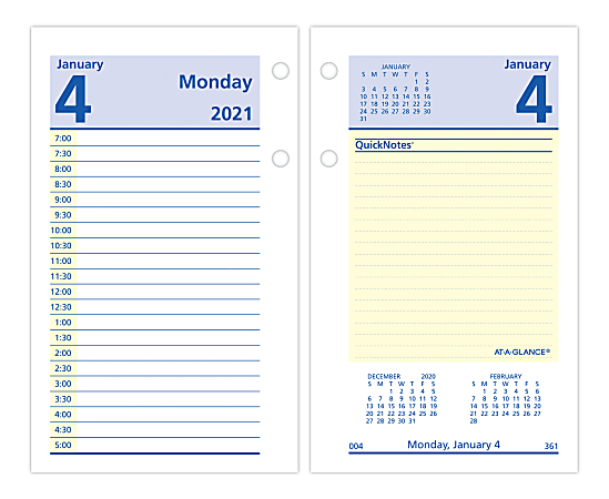 AT-A-GLANCE® QuickNotes Daily Loose-Leaf Desk Calendar Refill, 3-1/2" x 6", January to December 2021, E51750