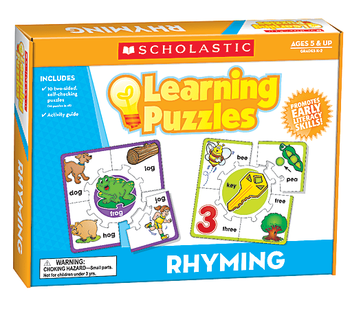 Scholastic Teacher's Friend 2-Sided Learning Puzzles, Rhyming, Grade K-2, Pack Of 10