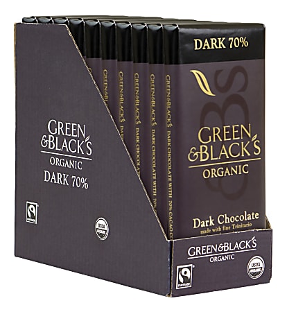 Green & Black Organic Dark Chocolate 70% Cacao, 3.5 Oz, Box Of 10