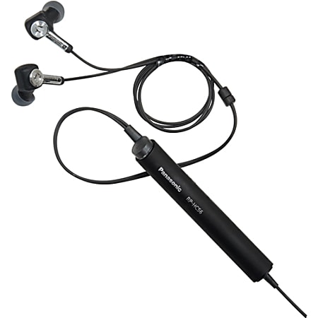 Panasonic Noise Canceling Earphones - Stereo - Mini-phone (3.5mm) - Wired - 103 Ohm - 10 Hz - 20 kHz - Earbud - Binaural - In-ear - Noise Canceling - Black, Silver