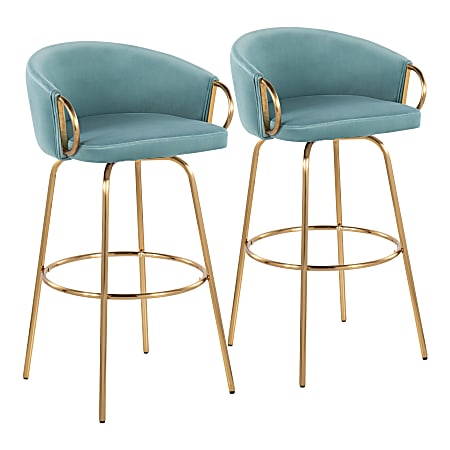 LumiSource Claire Contemporary Bar Stools, Light Blue/Gold, Set Of 2 Stools