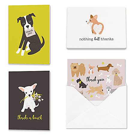 All Occasion Thank You "Playful Puppies" Greeting Card Assortment With Blank Envelopes, 4-7/8" x 3-1/2", Pack of 24