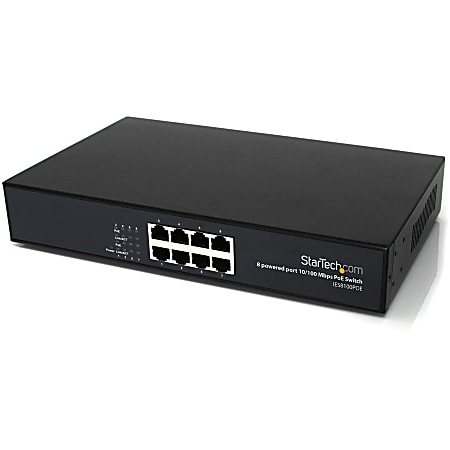 StarTech.com 8 Port 10/100 PSE Industrial Power over Ethernet Switch - All 8 Ports PoE - Connect Power and Data to 8 PoE-enabled Devices; with 15.4W per Port Output - 8 port poe switch - 8 port 10/100 switch - 10/100 ethernet switch