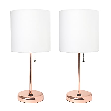 LimeLights Stick Lamps, 19-1/2"H, White Shade/Rose Gold Base, Set Of 2 Lamps
