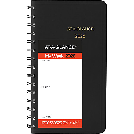 AT-A-GLANCE® 2026 Weekly Planner, Black, Pocket, 2 1/2" x 4 1/2"