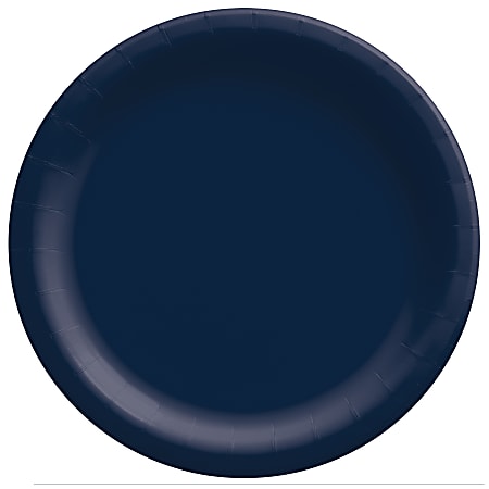 Amscan Round Paper Plates, Navy Blue, 10”, 50