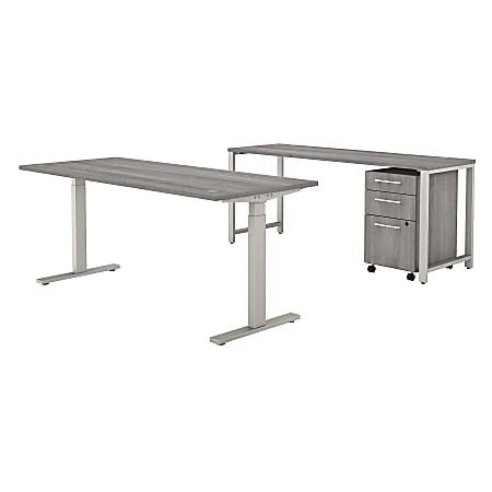 Bush Business Furniture 400 Series 72"W x 30"D Height-Adjustable Standing Desk With Credenza And Drawers, Platinum Gray, Standard Delivery