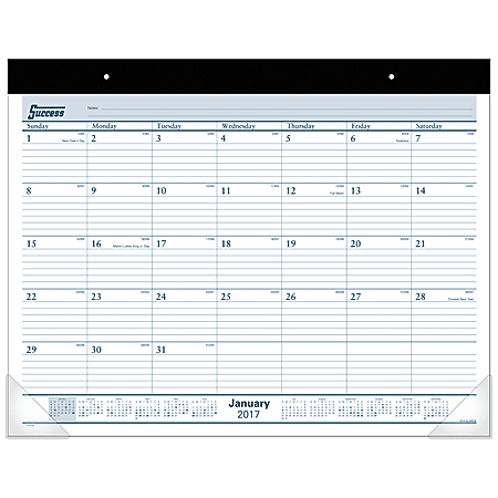 AT-A-GLANCE® Monthly Desk Pad Calendar, 21 3/4" x 17", 30% Recycled, Blue/White, January to December 2017