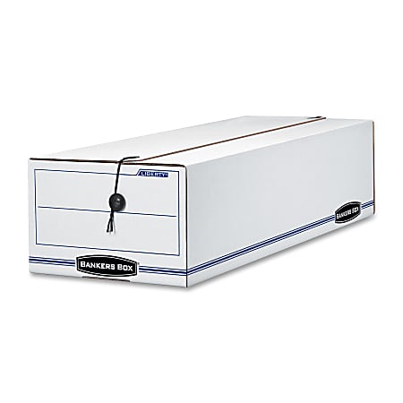 Bankers Box® Liberty® Corrugated Storage Boxes, 6 1/4" x 9 3/4" x 23 3/4", 65% Recycled, White/Blue, Case Of 12