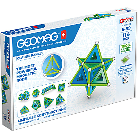 Geomag Classic Panels Magnetic Building Set, Green Line Color, 114 Pieces