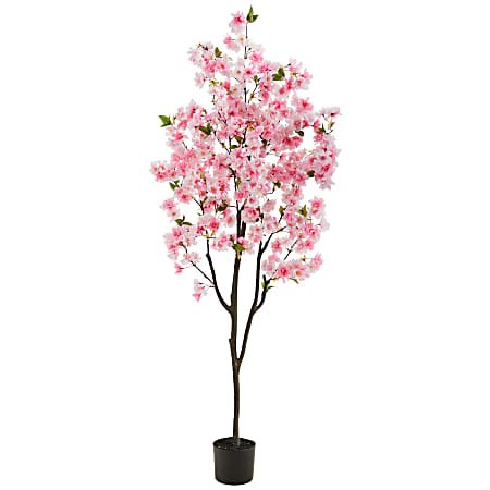 Nearly Natural Cherry Blossom 72”H Artificial Tree With Planter, 72”H x 31”W x 10”D, Pink/Black