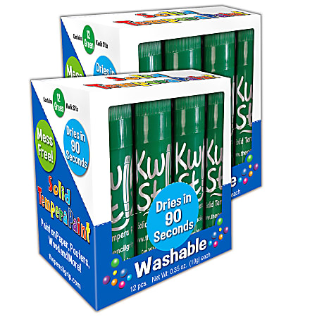 The Pencil Grip Kwik Stix Solid Tempera Paint Sticks, Green, 12 Sticks Per Pack, Set Of 2 Packs