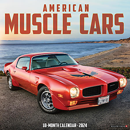 2024 Willow Creek Press Hobbies Monthly Wall Calendar, 12" x 12", American Muscle Cars, January To December