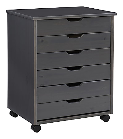 Linon Casimer 6-Drawer Wide Rolling Home Office Storage Cart, Grey