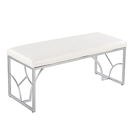 LumiSource Constellation Contemporary Faux Leather Bench, White/Silver