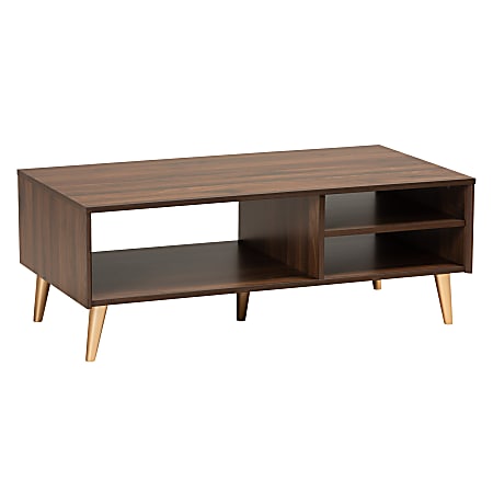 Baxton Studio Mid-Century Modern Coffee Table, 15-3/4"H x 41-5/16"W x 21-3/4"D, Walnut/Gold