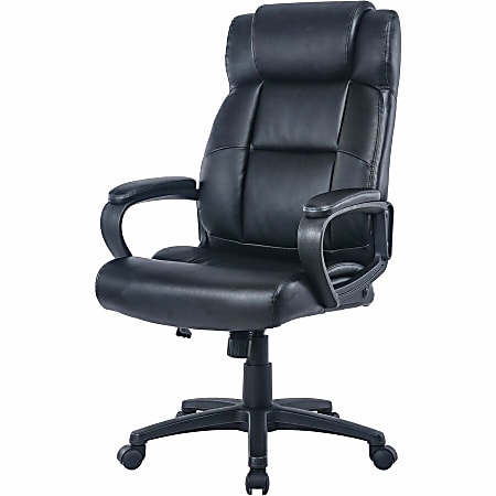 Lorell European Design Executive Mid-back Office Chair - Black Bonded Leather Seat - Black Bonded Leather Back - 5-star Base - Black - 1 Each