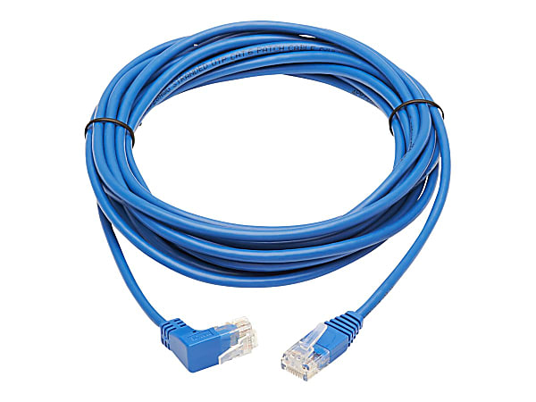 Tripp Lite Cat6 Ethernet Cable Up Angled UTP Slim Molded M/M RJ45 Blue 20ft - First End: 1 x RJ-45 Male Network - Second End: 1 x RJ-45 Male Network - 1 Gbit/s - Patch Cable - Gold Plated Contact - 28 AWG - Blue