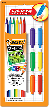 BIC® Xtra-Fun Custom Graphite Pencils, #2 HB, Assorted Striped Barrel Colors, Pack Of 6 Pencils