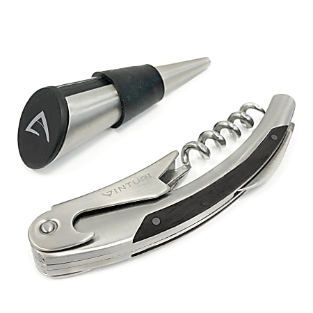 Edgecraft Vinturi Waiter's Corkscrew With Bottle Stopper, Chrome