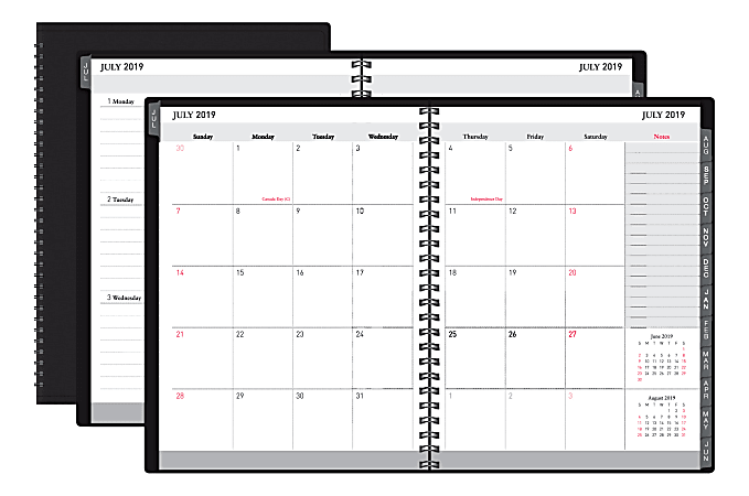 Office Depot® 14-Month Weekly/Monthly Academic Planner, 8" x 11", Black, July 2019 to August 2020