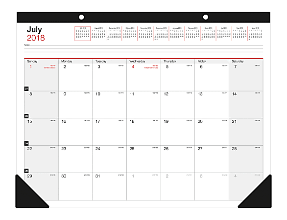 Office Depot® Brand Monthly Academic Desk Calendar, 22" x 17", July 2018 To June 2019