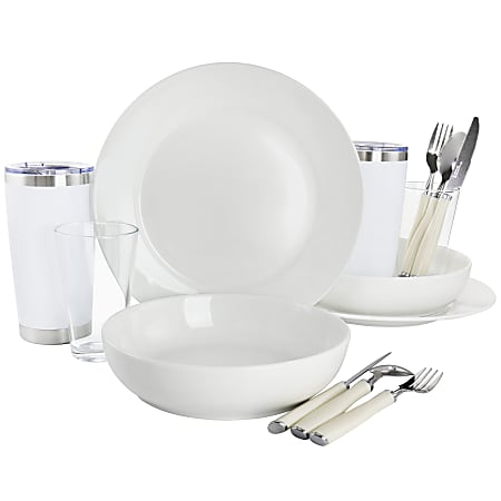 Gibson Home Nobella 14-Piece Fine Ceramic Dinnerware Set, White