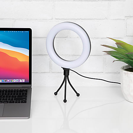 Realspace 6 LED Ring Light With Clip On Monitor Mount Or Tripod Stand Adjustable 9 58 H Black Office Depot