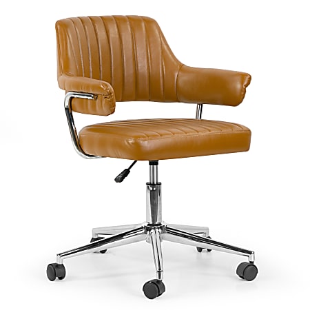 Glamour Home Avery Ergonomic Faux Leather Mid-Back Adjustable-Height Swivel Task Chair, Brown/Chrome