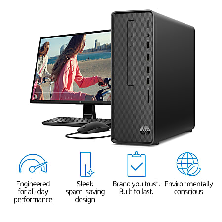 HP Slim S01 pF1046b Desktop PC Bundle 23.8 Screen Intel Core i3