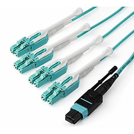 StarTech.com 3m 10ft MPO / MTP to LC Breakout Cable - Plenum Rated Fiber Optic Cable - OM3 Multimode, 40Gb - Push/Pull-Tab - Aqua Fiber Patch Cable - First End: 1 x MTP/MPO Female Network - Second End: 8 x LC Male Network - 5 GB/s - Patch Cable - Aqua