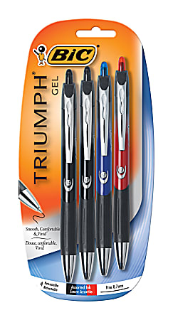 BIC® Triumph™ Retractable Gel Pens, 0.7 mm, Assorted Barrels, Assorted Ink Colors, Pack Of 4