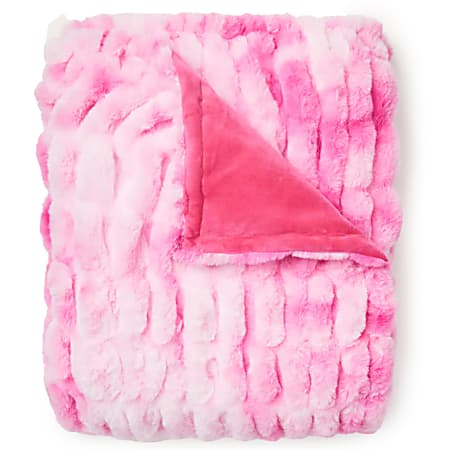 Dormify Leah Ruched Tie Dye Faux Fur Throw Blanket, Hot Pink