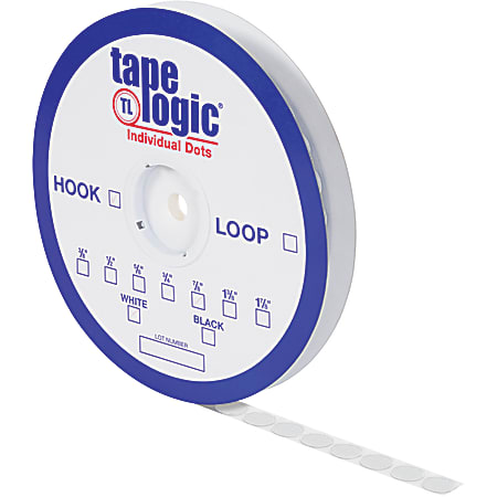 Tape Logic® Sticky Back Hook Dots, 5/8", White, Pack of 1200 Dots