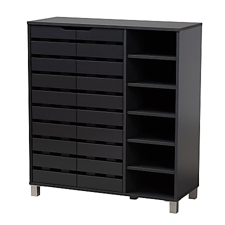 Baxton Studio Shirley 2-Door Shoe Storage Cabinet With Open Shelves, Dark Gray