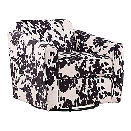 Office Star Cassie Fabric Swivel Accent Armchair, 29-1/2”H x 29-1/2”W x 32-3/4”D, Black Cow