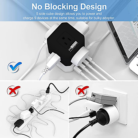 Uncaged Ergonomics PCB 5 AC Outlet Cube Extension Cord With Surge ...