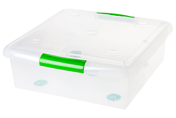 Iris® Stor N Slide Storage Boxes, 18 3/4" x 18" x 6 1/4", Clear/Green, Case Of 6