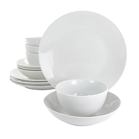 Gibson Home Classic Pearl 12-Piece Round Fine Ceramic Dinnerware Set, White