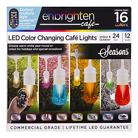 Enbrighten Seasons Vintage LED Café Lights, 24', Indoor/Outdoor, White Cord/Multicolor Lights