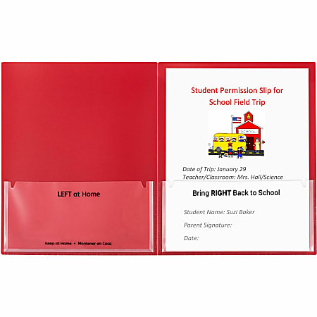 C-Line Classroom Connector School-To-Home Folders, 8-1/2" x 11", Red, Box Of 25 Folders