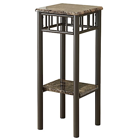 Monarch Specialties Rosa Accent Table, 28"H x 12"W x 12"D, Cappuccino Marble/Bronze
