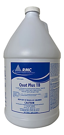 Rochester Midland Quat Plus TB Disinfectant, Lemon Scent, 1 Gallon, Pack Of 4 Bottles
