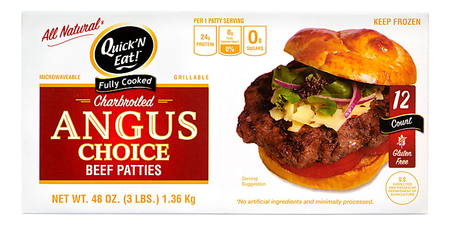 Quick 'N Eat Fully Cooked Angus Choice Beef Patties, Box Of 12