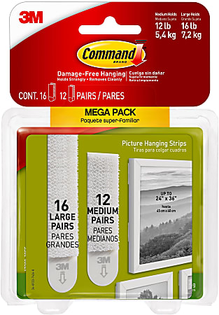 Command Medium and Large Picture Hanging Strips, 12 Pairs (24-Medium Command Strips), 16 Pairs (32-Large Command Strips), Damage Free Hanging of Dorm Décor, White