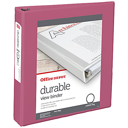 Office Depot® Brand 3-Ring Durable View Binder, 1-1/2" Round Rings, Dusty Rose
