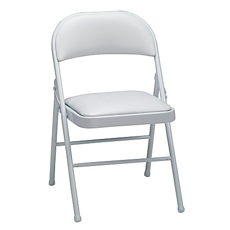 Meco Padded Steel Folding Chairs, 29 1/2"H x 18 1/2"W x 19 3/4"D, White Frame, White Vinyl, Pack Of 4