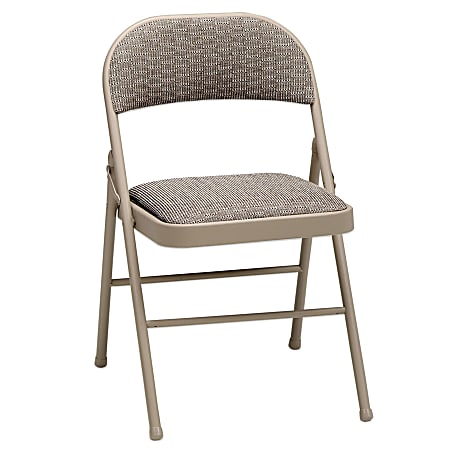 Meco Padded Steel Folding Chairs, 29 1/2"H x 18 1/2"W x 19 3/4"D, Buff Frame, Courtyard Fabric, Pack Of 4