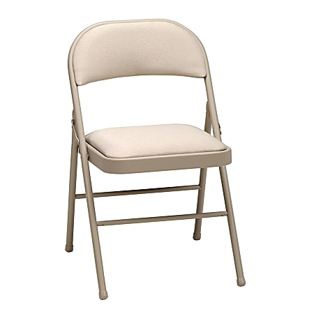 Meco Padded Steel Folding Chairs, 29 1/2"H x 18 1/2"W x 19 3/4"D, Buff Frame, Sandscape Fabric, Pack Of 4